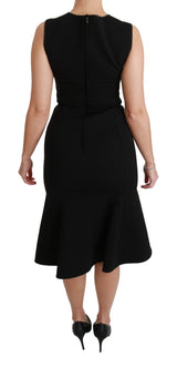 Black Fit Flare Wool Stretch Sheath Dress by Faz