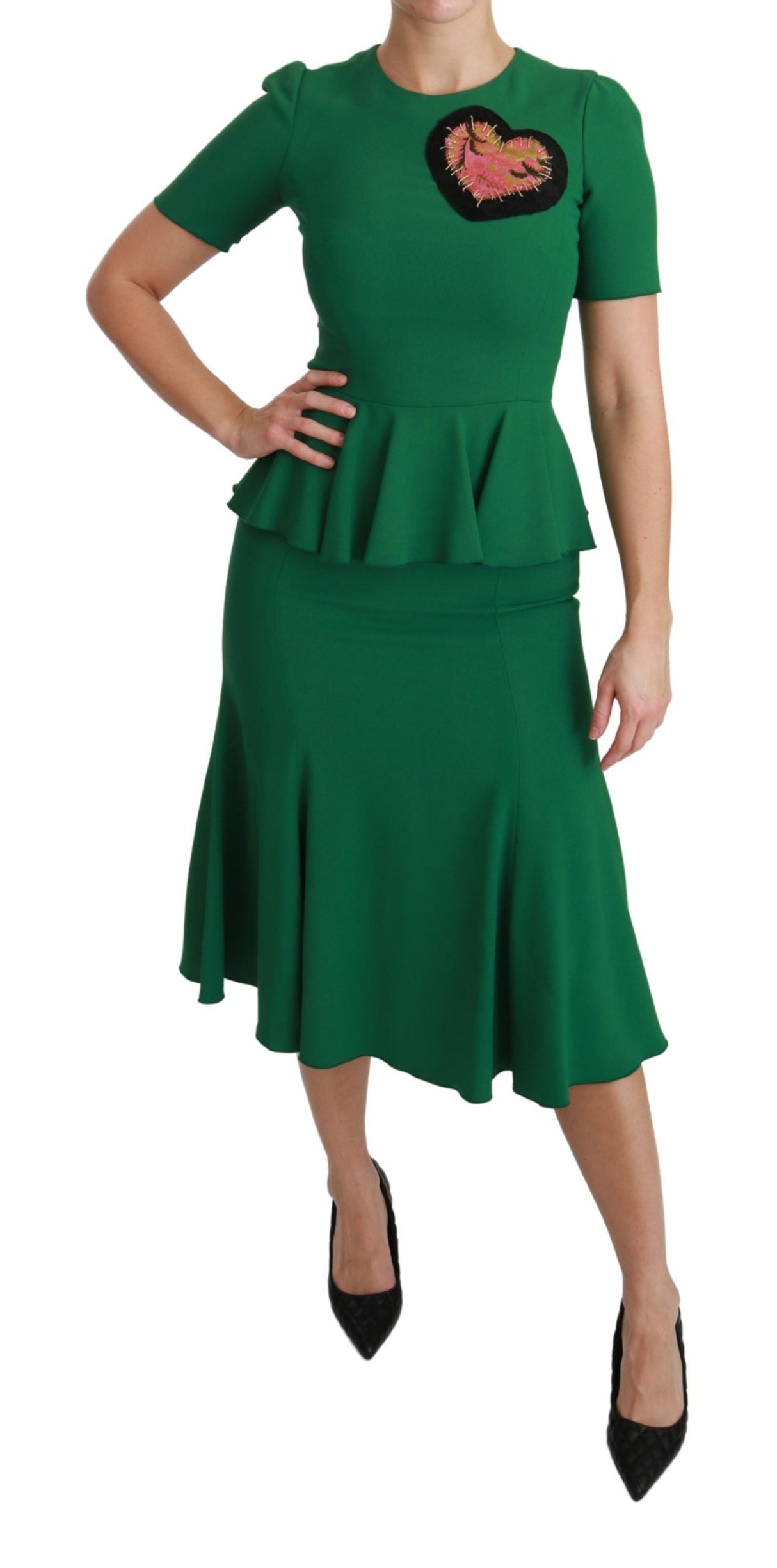 Green Heart Patch Mermaid Midi Viscose Dress by Faz