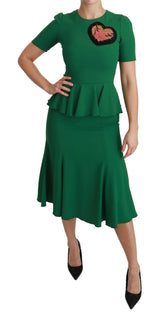 Green Heart Patch Mermaid Midi Viscose Dress by Faz