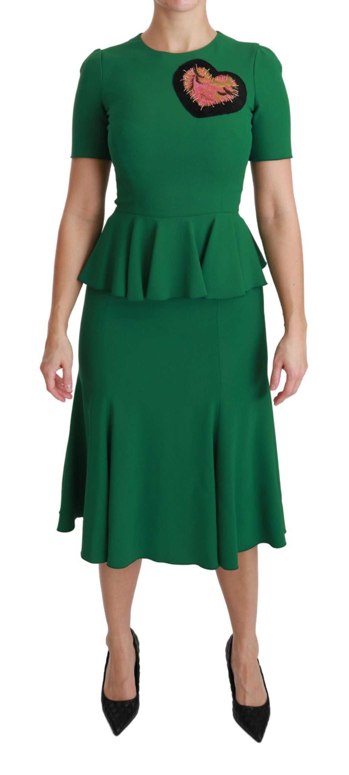 Green Heart Patch Mermaid Midi Viscose Dress by Faz