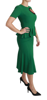 Green Heart Patch Mermaid Midi Viscose Dress by Faz