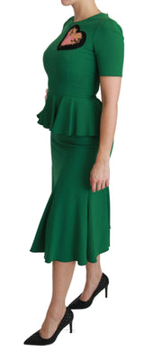 Green Heart Patch Mermaid Midi Viscose Dress by Faz