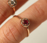 14k Gold Ruby with Diamond Halo Engagement Ring by VicStoneNYC Fine Jewelry