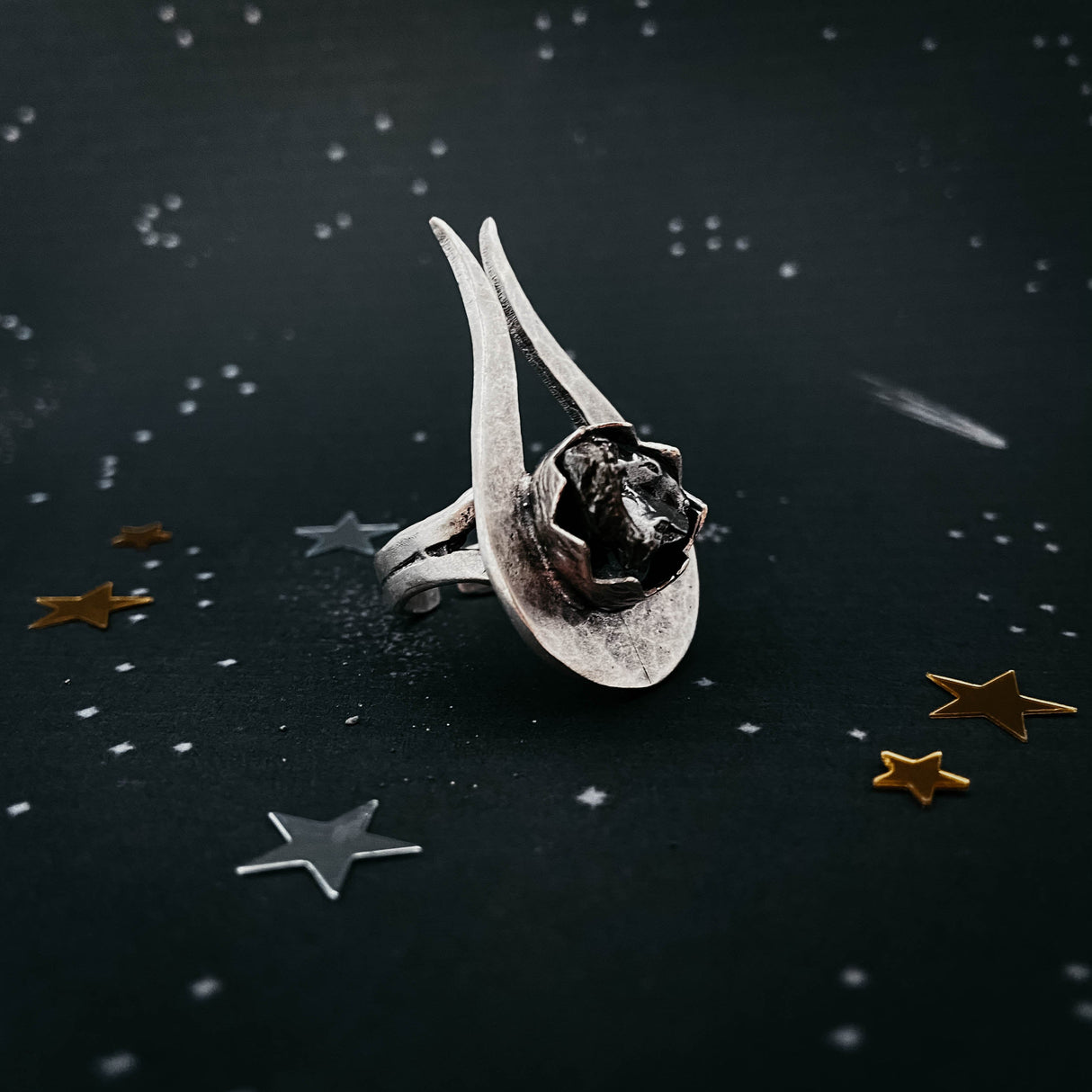 Comet Ring with Authentic Meteorite by Yugen Handmade