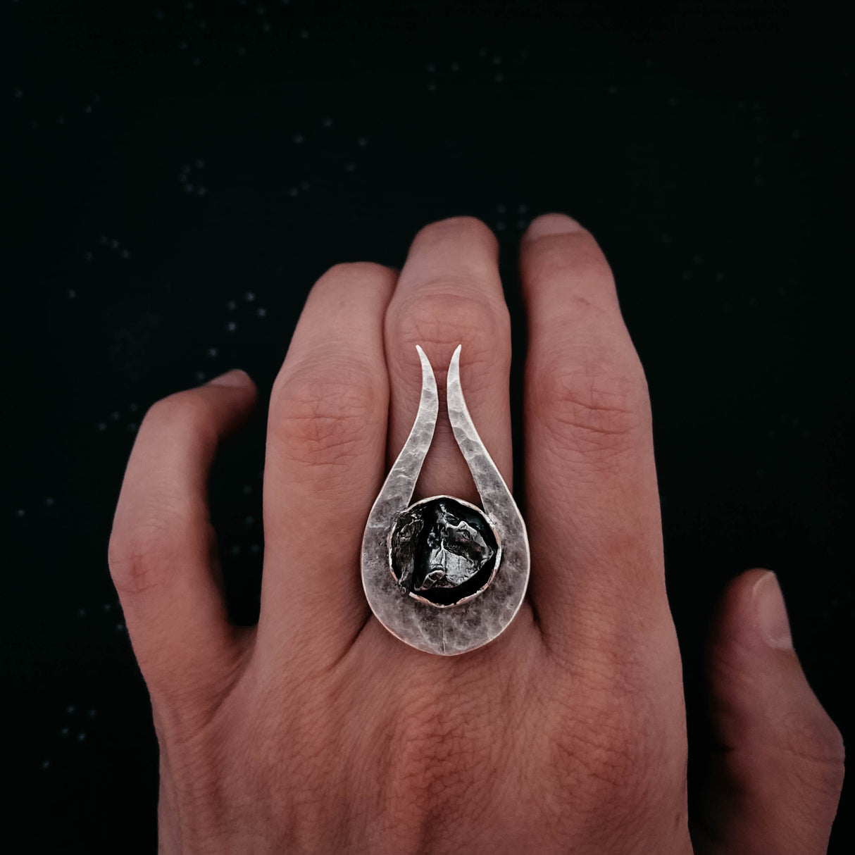 Comet Ring with Authentic Meteorite by Yugen Handmade