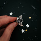 Crescent Moon Ring with Authentic Meteorite by Yugen Handmade