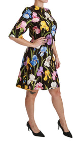 Black Cotton Silk Floral Shift Dress by Faz