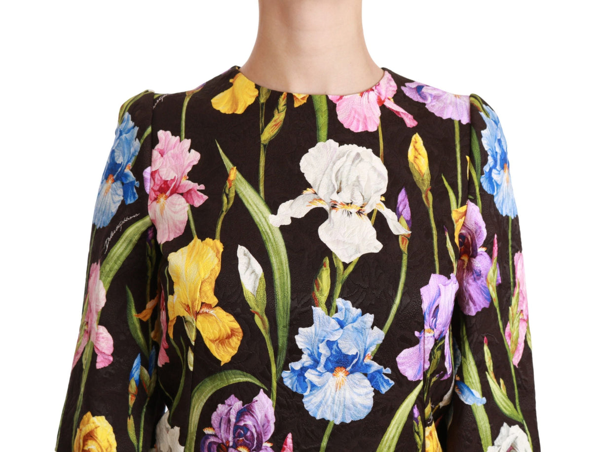 Black Cotton Silk Floral Shift Dress by Faz