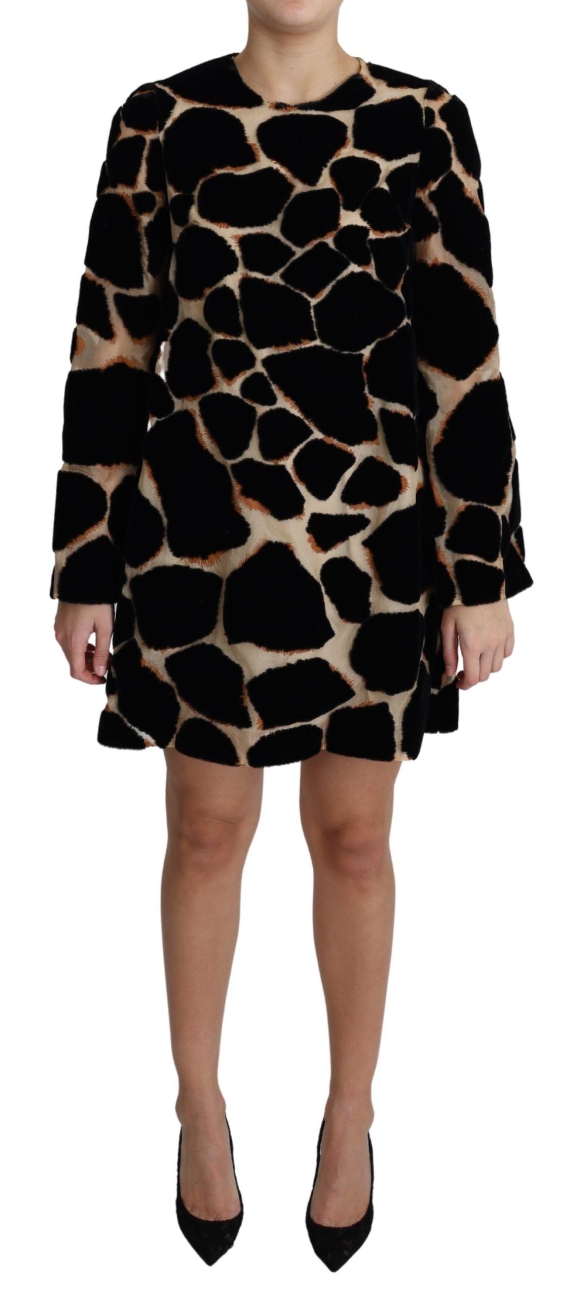 Black Giraffe Print Shift Mini Dress by Faz