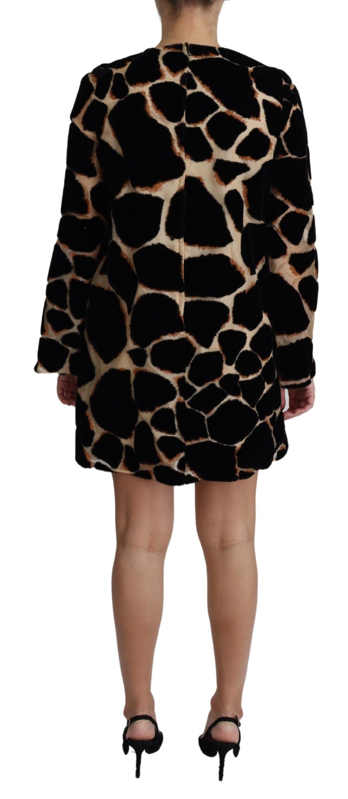 Black Giraffe Print Shift Mini Dress by Faz