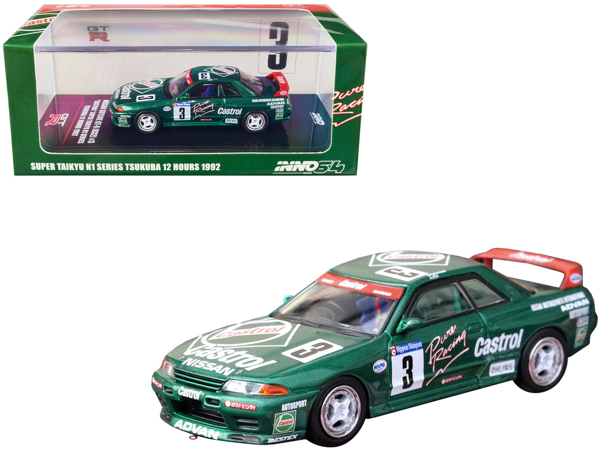 Nissan Skyline GT-R (R32) RHD (Right Hand Drive) #3 Hideo Fukuyama - Akira Iida "Castrol" "Super Taikyu N1 Series" Tsukuba 12 Hours (1992) 1/64 Diecast Model Car by Inno Models