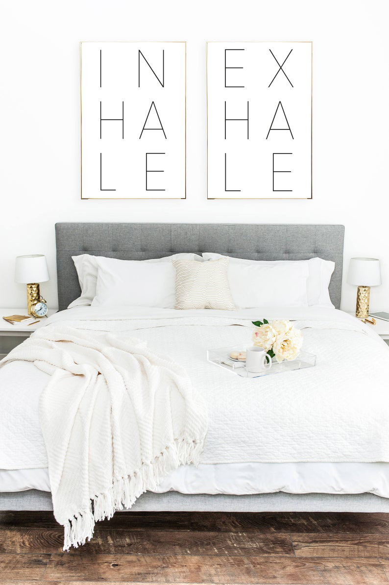 NEW Inhale Exhale Set Of 2 Bedroom Simple Wall Decor Prints by WinsterCreations™ Official Store