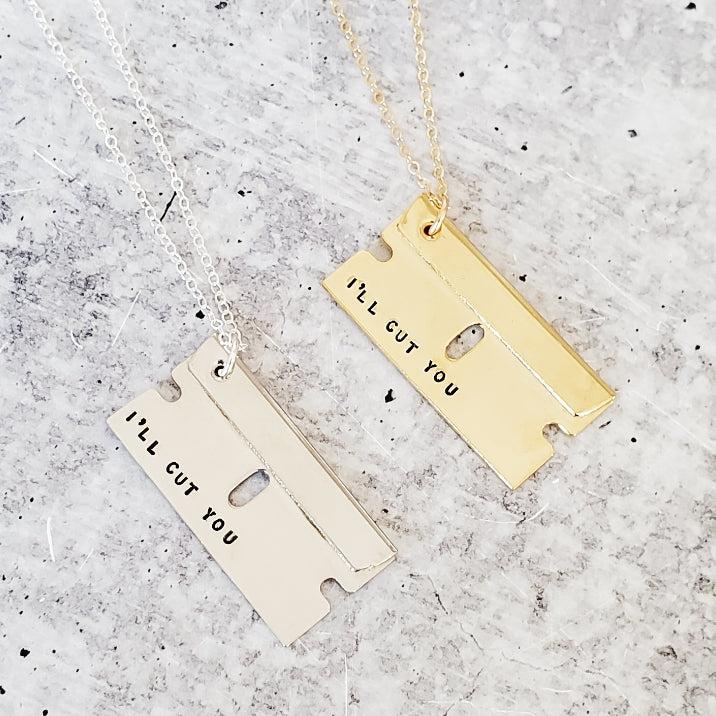 I'll Cut You Razor Blade Necklace by Salt and Sparkle