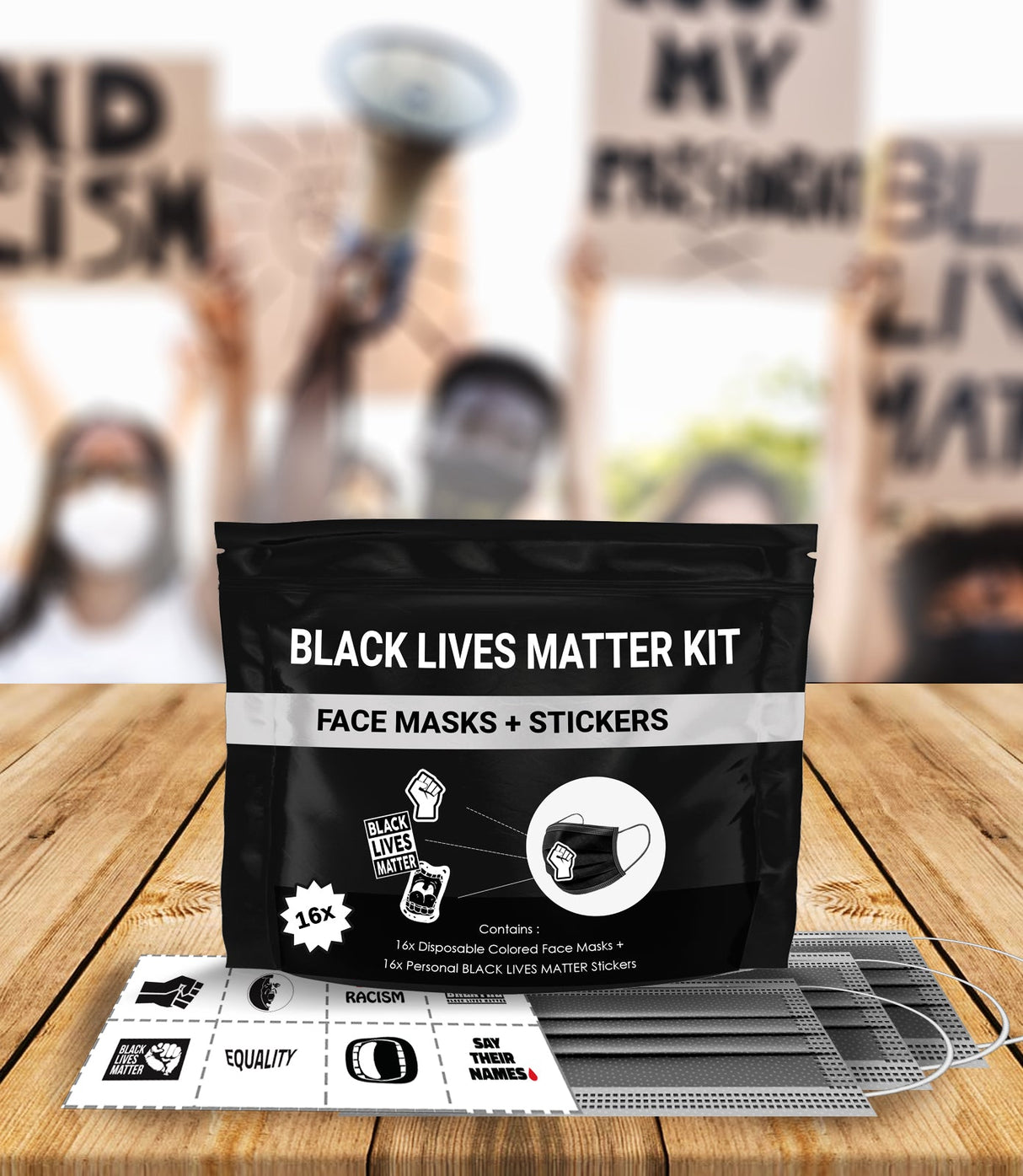 Black Lives Matter Mask Kit + Stickers. 16 Disposable Face Masks & 16 Assorted #BLM Movement Stickers by Skincareheaven