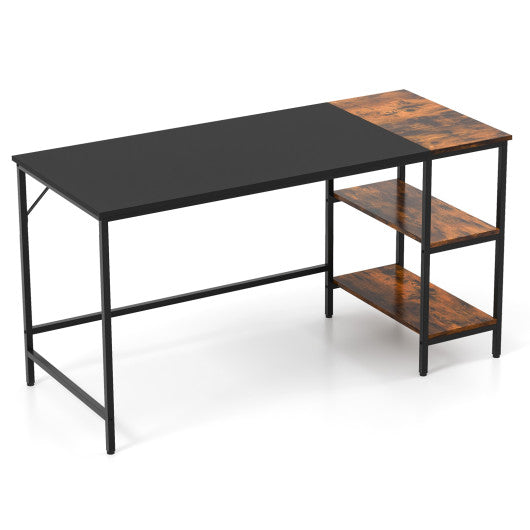 55 Inch Modern Industrial Style Study Writing Desk with 2 Storage Shelves-Black