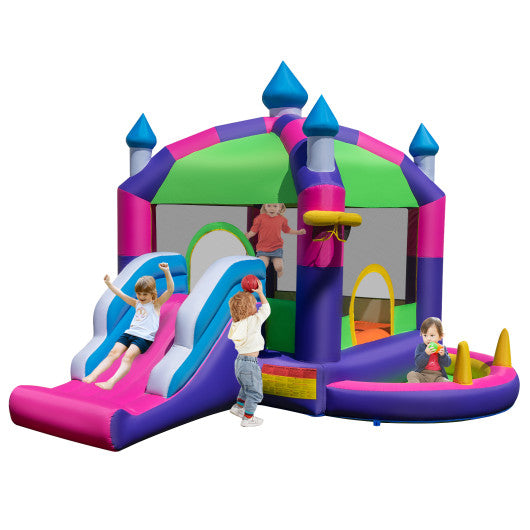 Inflatable Bounce Castle with Canopy Shade Cover and Slide