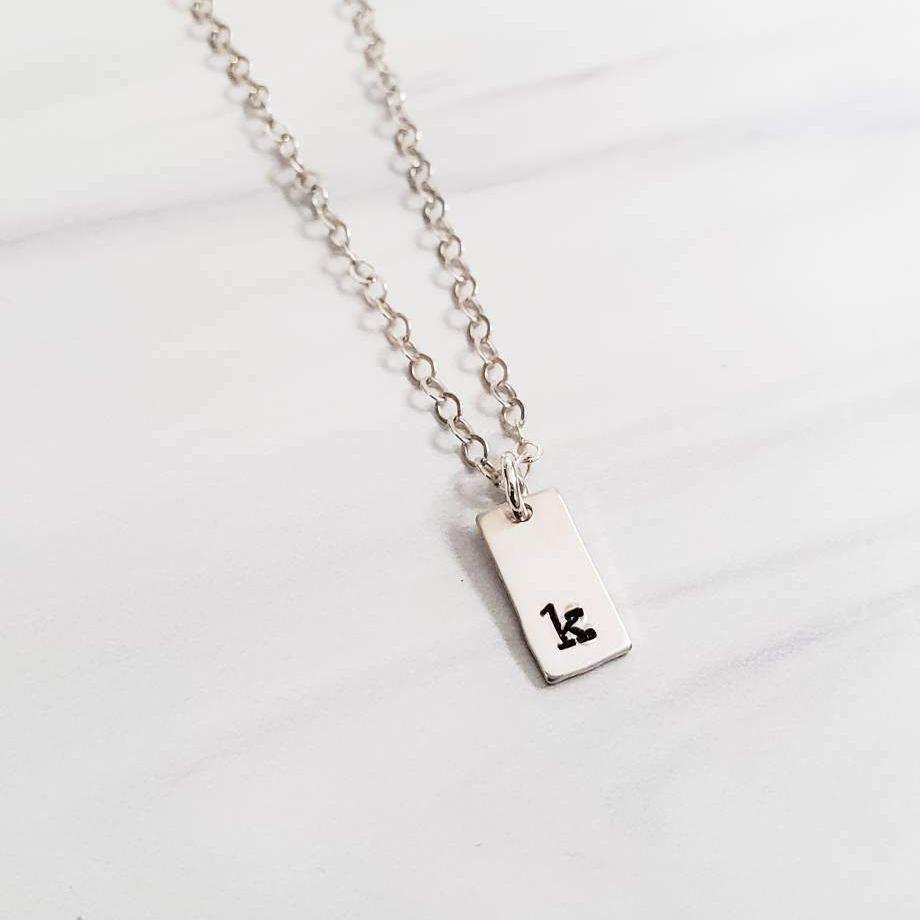 Initial Tiny Rectangle Tag Necklace by Salt and Sparkle