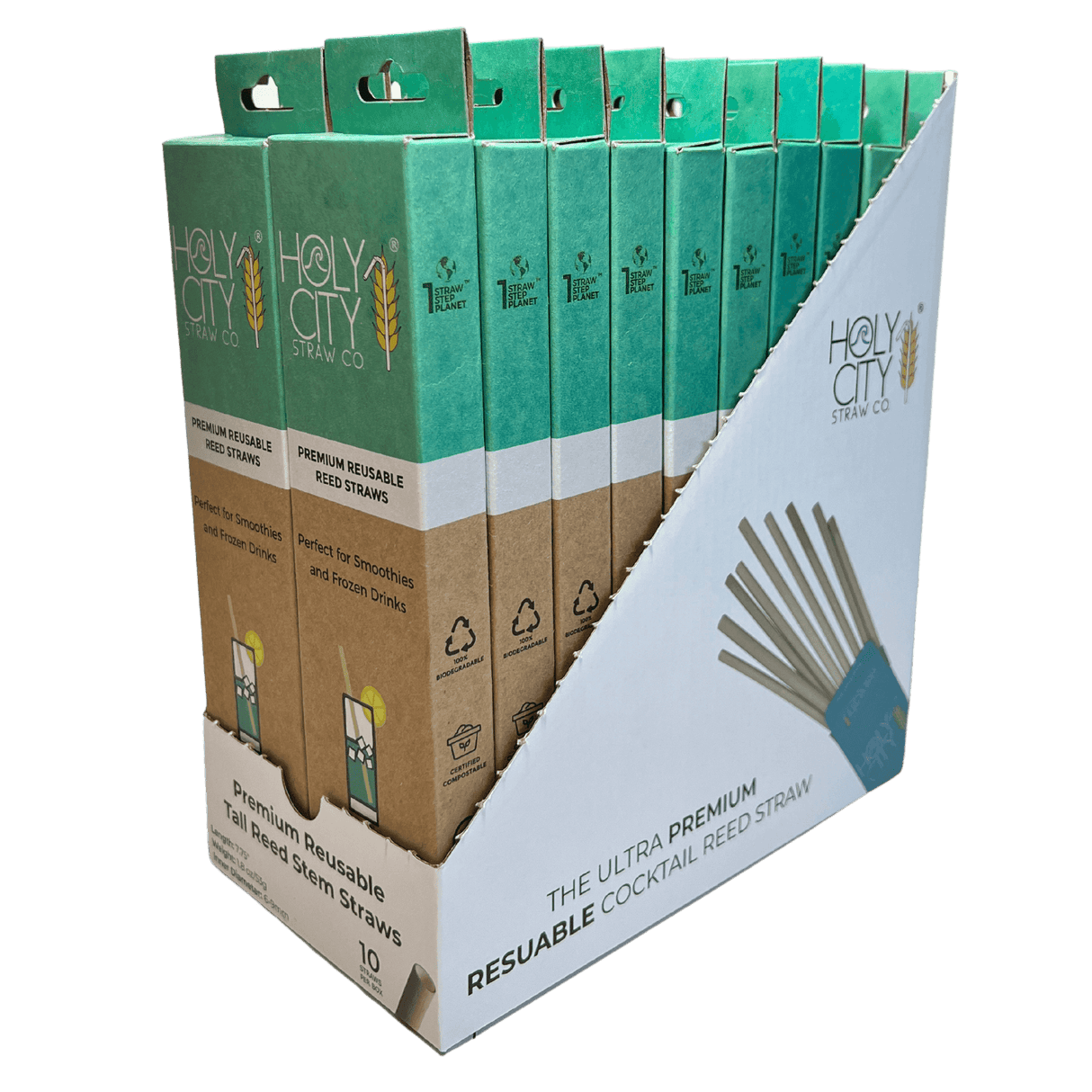 7.9" Jumbo Reed Stem Drinking Straws | Inner pack | 20 x 10ct. Boxes by Holy City Straw Company