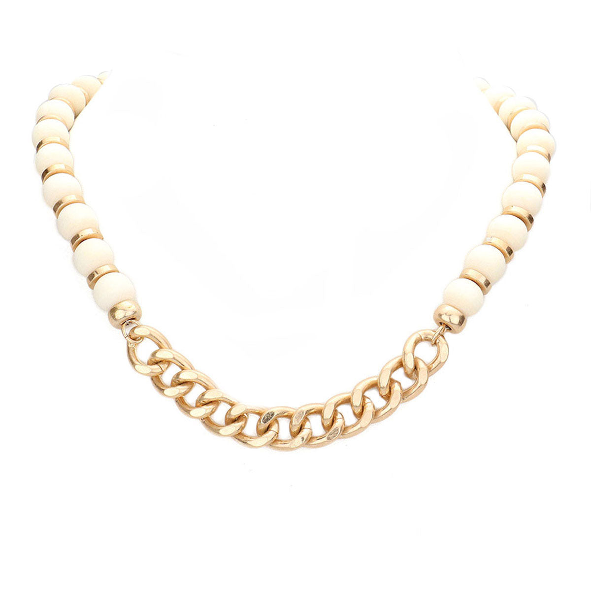 Metal Chain Link Accented Wood Necklace by Madeline Love