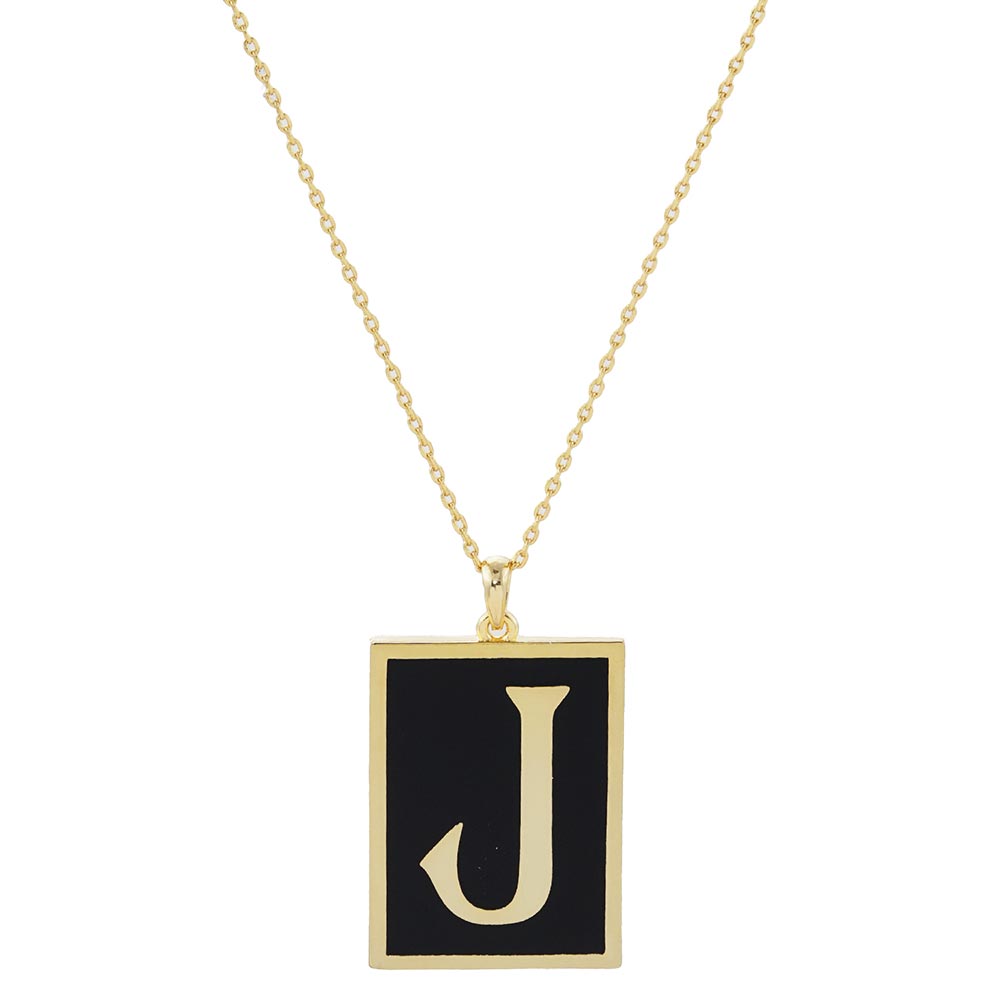 Gold Dipped Enamel Rectangle Monogram Pendant Necklace by Madeline Love