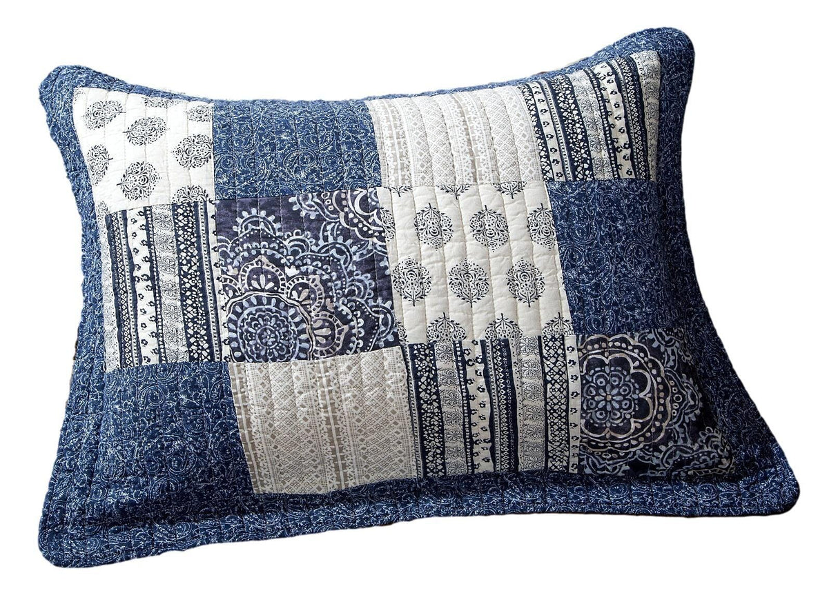 DaDa Bedding Denim Blue Elegance Floral Patchwork Farmhouse Pillow Sham (JHW660) by DaDa Bedding Collection