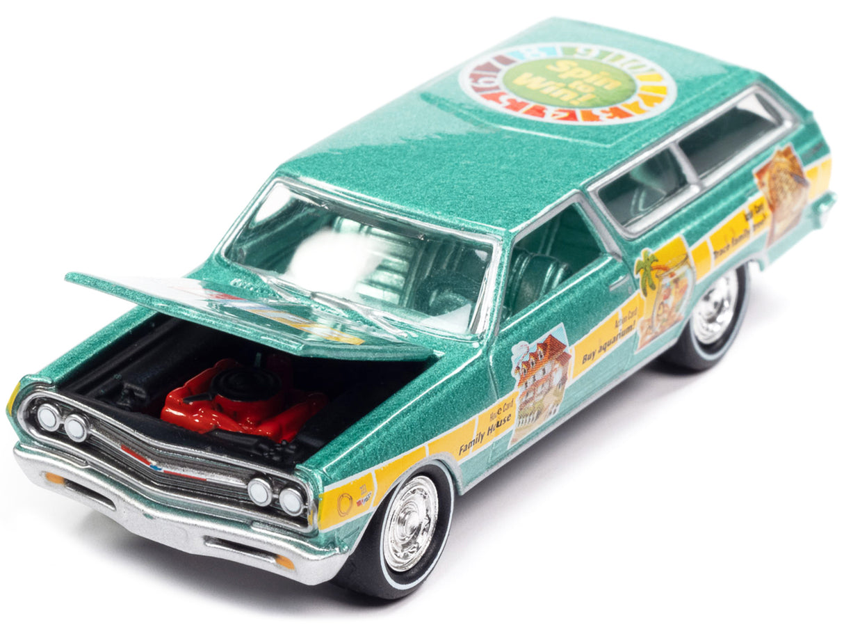 1965 Chevrolet 2-Door Station Wagon Turquoise Metallic "The Game of Life" "Pop Culture" 2022 Release 4 1/64 Diecast Model Car by Johnny Lightning