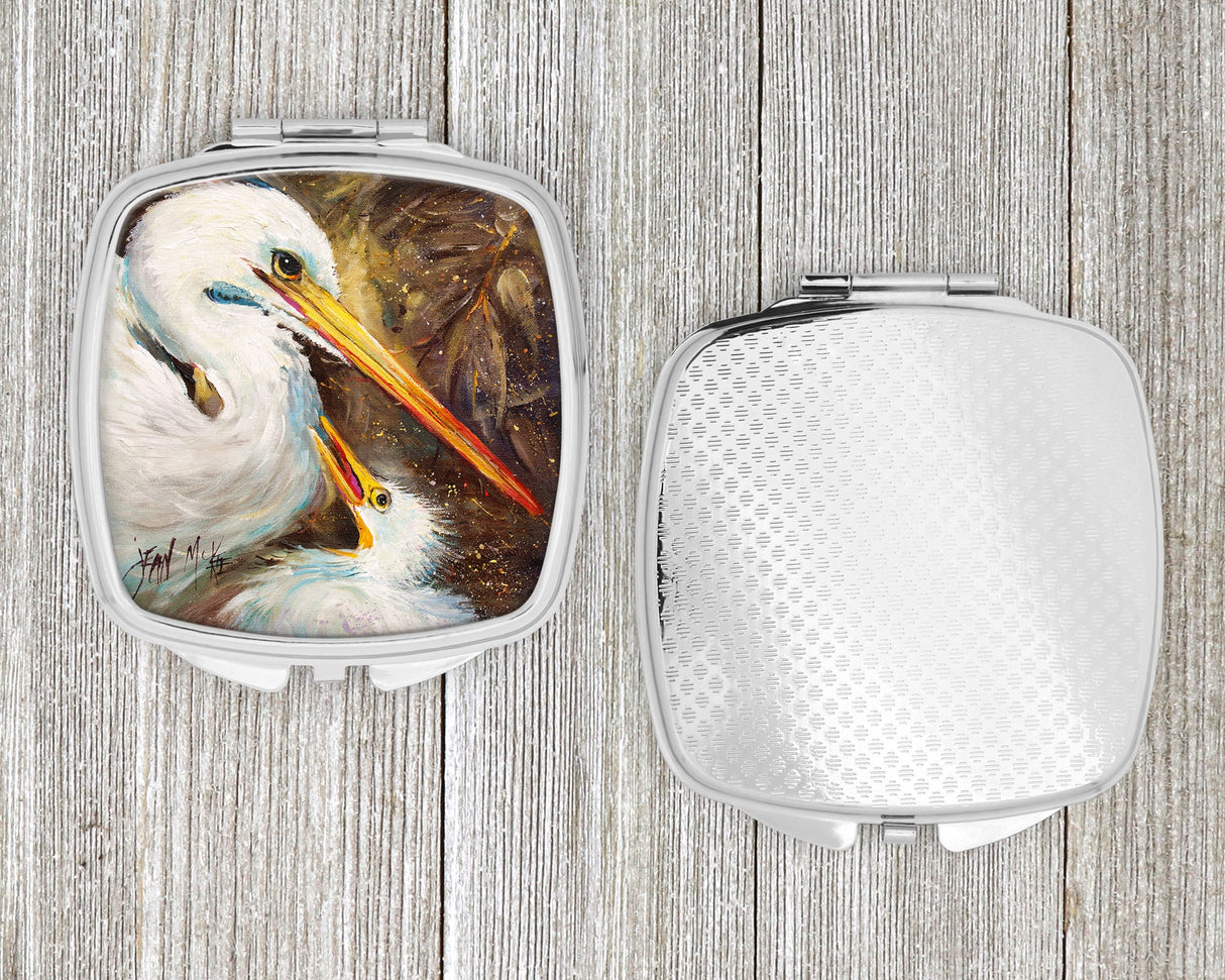 White Egret feeding baby Compact Mirror JMK1211SCM by Caroline's Treasures