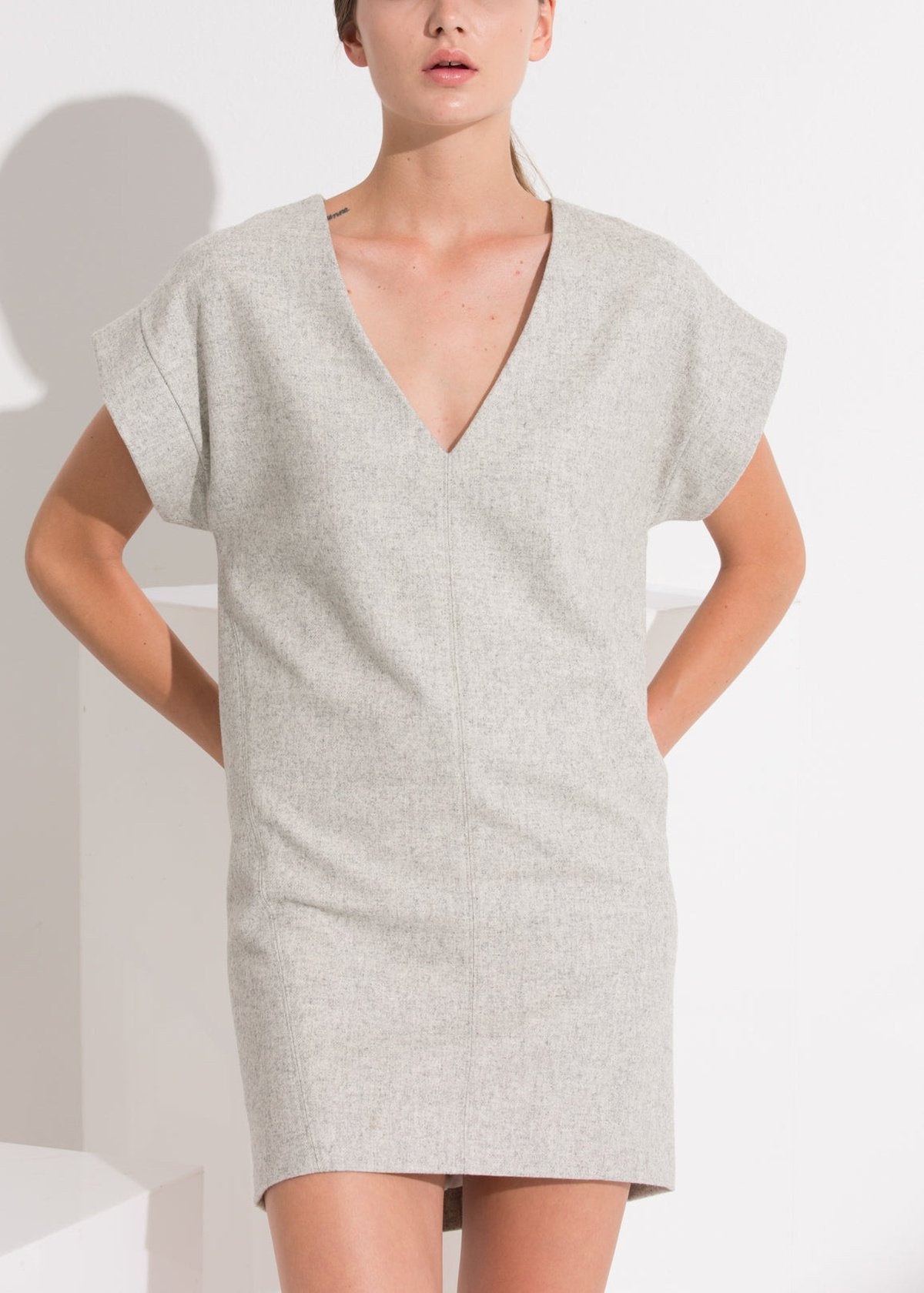 Women's Casual Heather Grey V-Neck Dress by Shop at Konus