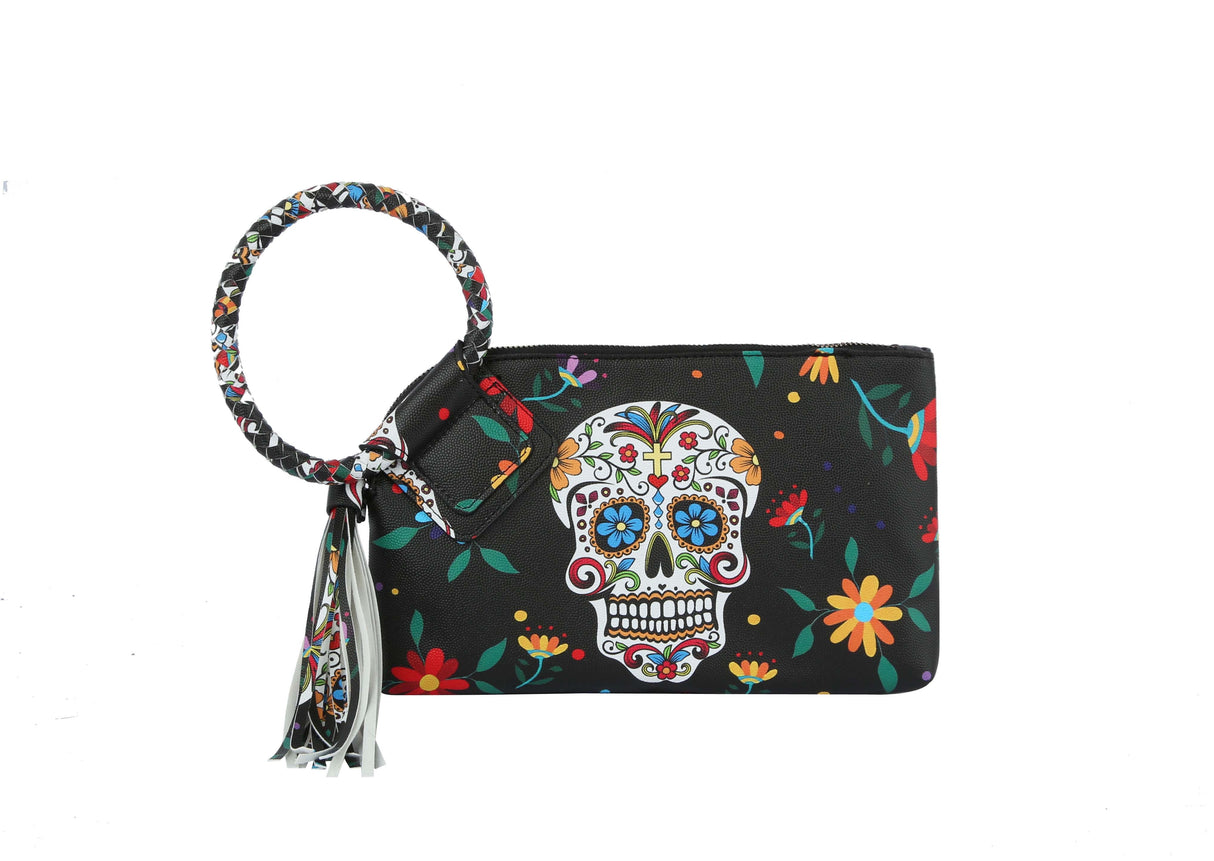 Fashion Calavera Skull Printed Wristlet Clutch by hfstylish