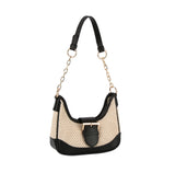 Buckle 2 tone fabric straw shoulder bag by hfstylish