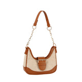 Buckle 2 tone fabric straw shoulder bag by hfstylish