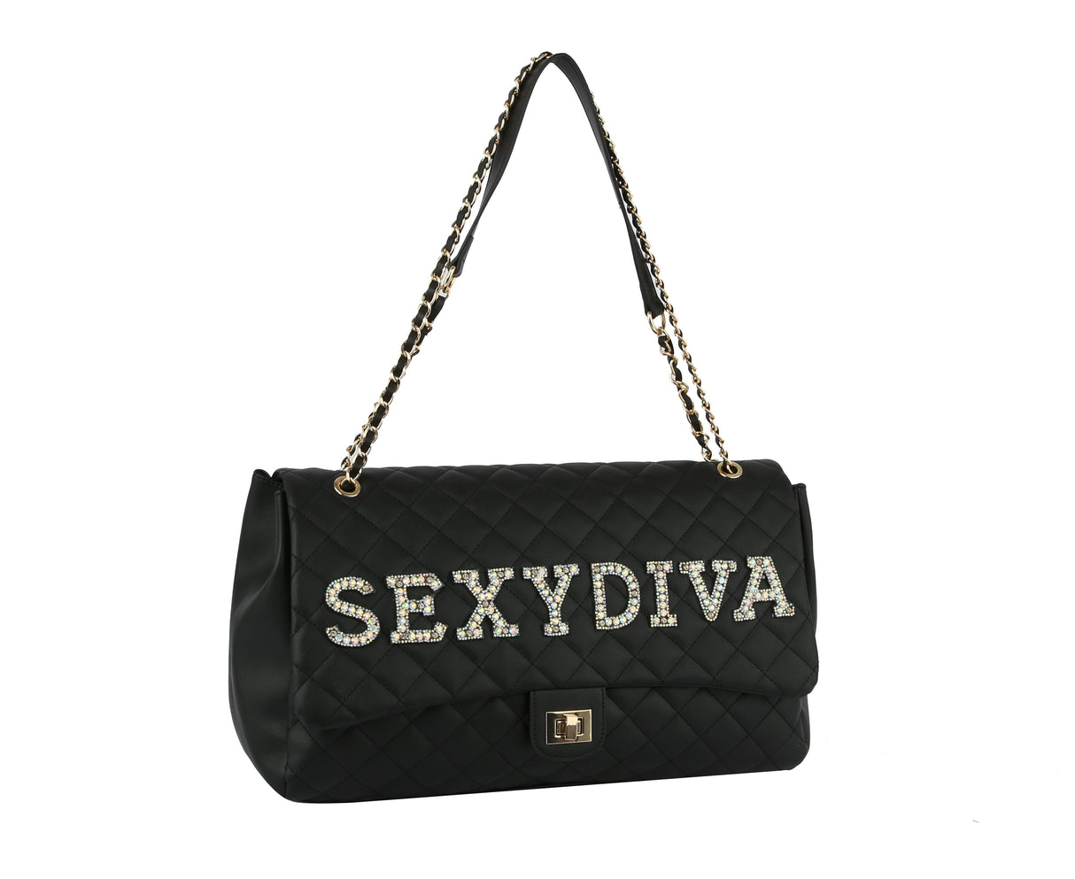 Fashion Oversize Quilted Satchel with SEXYDIVA Letter studded by hfstylish