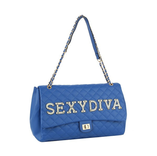 Fashion Oversize Quilted Satchel with SEXYDIVA Letter studded by hfstylish