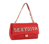 Fashion Oversize Quilted Satchel with SEXYDIVA Letter studded by hfstylish