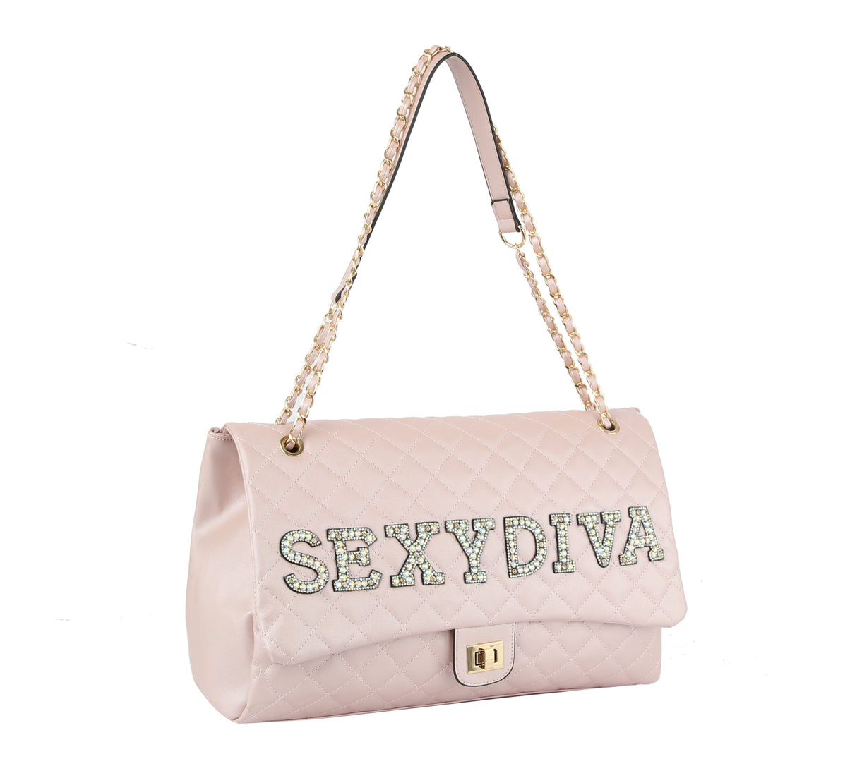 Fashion Oversize Quilted Satchel with SEXYDIVA Letter studded by hfstylish