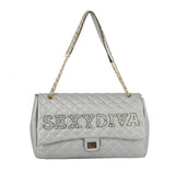 Fashion Oversize Quilted Satchel with SEXYDIVA Letter studded by hfstylish