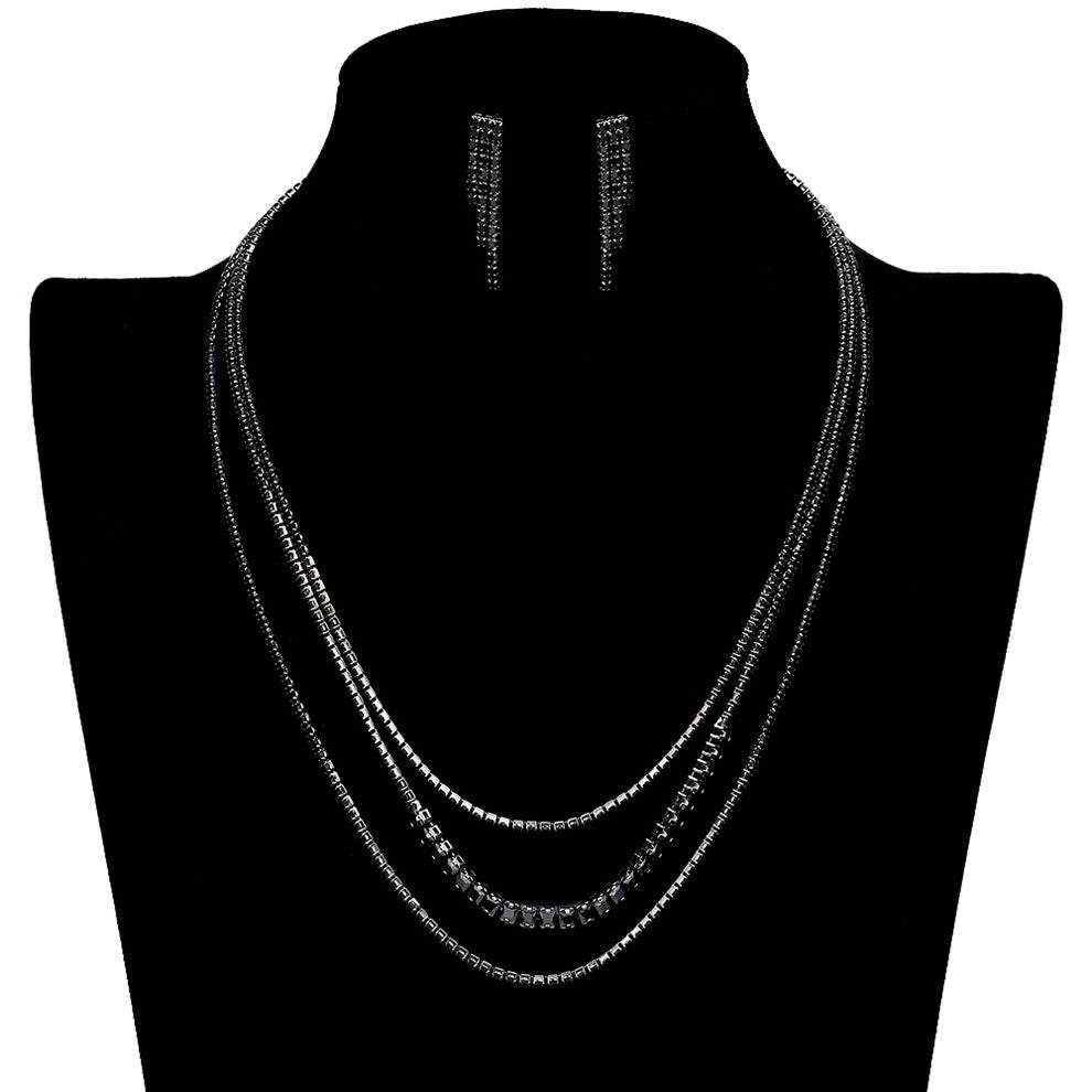 CZ Square Stone Detailed Triple Layered Jewelry Set by Madeline Love