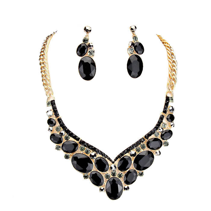 Oval Glass Crystal Evening Necklace by Madeline Love