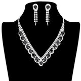 Oval Stone Accented V Shaped Rhinestone Necklace Earring Set by Madeline Love