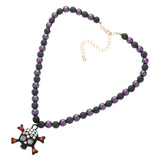 Rhinestone Embellished Skull Pendant Beaded Necklace by Madeline Love