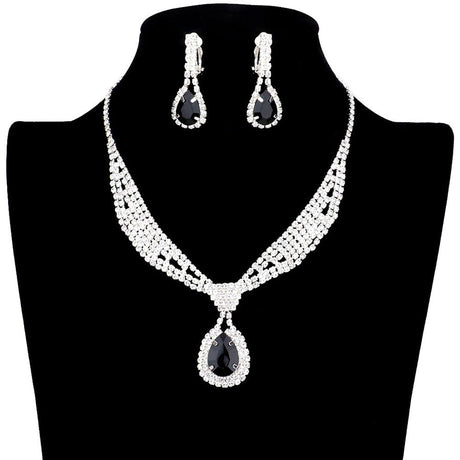 Rhinestone Pave Teardrop Collar Necklace & Clip Earring Set by Madeline Love