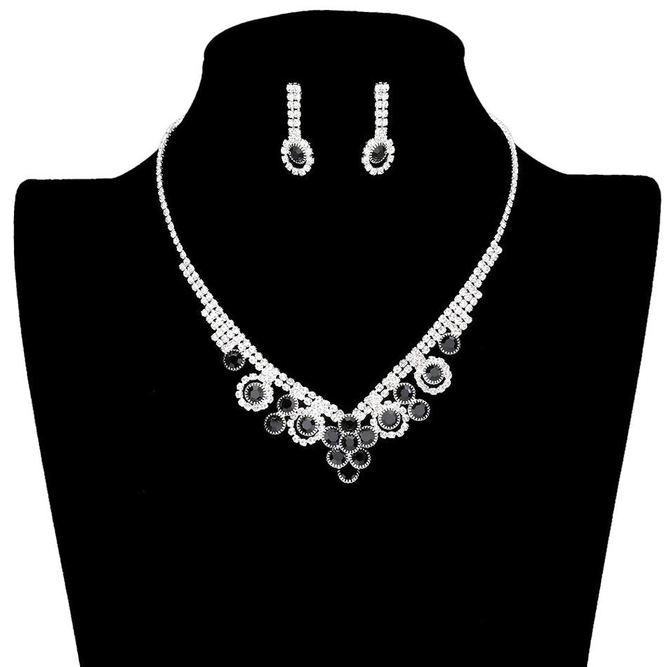 Round Stone Flower Accented Rhinestone Pave Necklace by Madeline Love