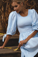 Jolie Puff Sleeve Linen Mini Dress by ELF