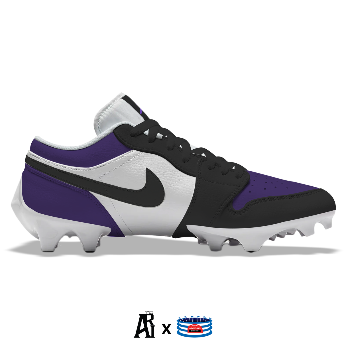 "Court Purple” Jordan 1 Vapor Edge Low Cleats by Stadium Custom Kicks