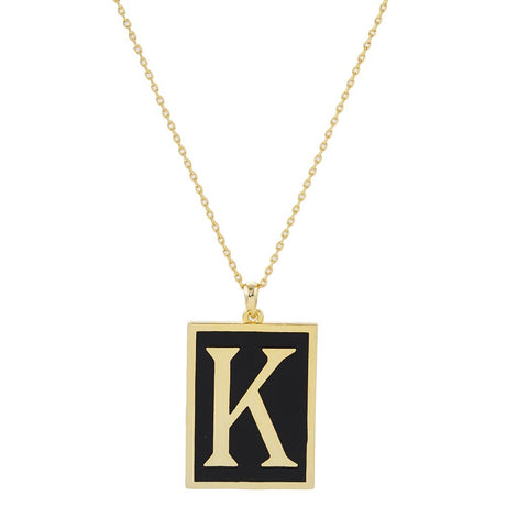 Gold Dipped Enamel Rectangle Monogram Pendant Necklace by Madeline Love