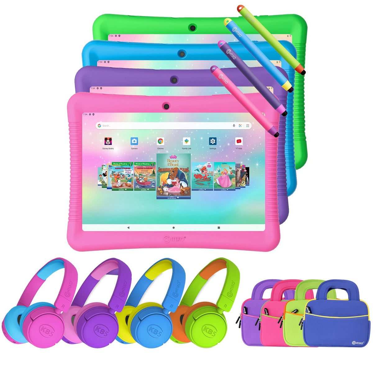 Contixo K102 10" Kids Tablet, Bluetooth Headphones, Tablet Bag, & Stylus Bundle by Contixo