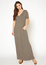 V-neck Short Sleeve Maxi Dress With Pockets by Shop at Konus