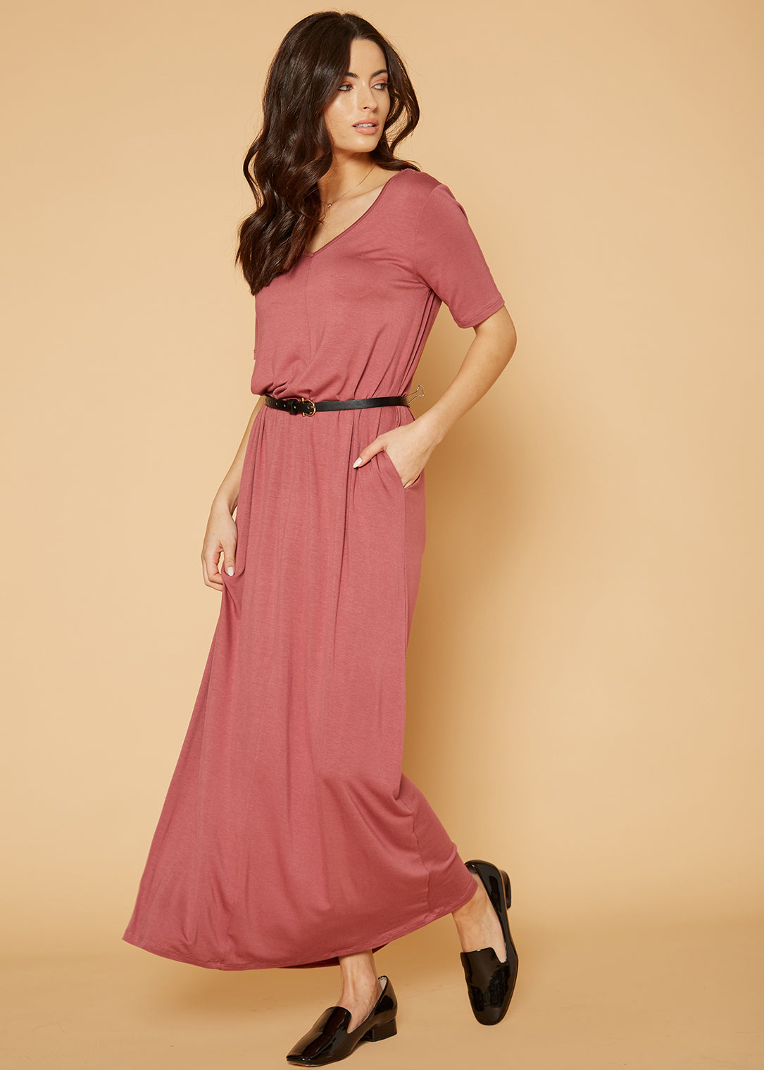 V-neck Short Sleeve Maxi Dress With Pockets by Shop at Konus