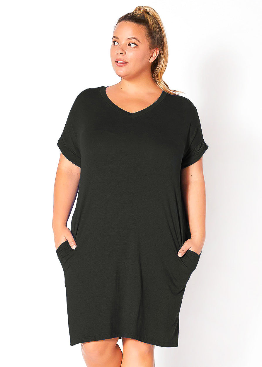 Plus Size V-Neck T-shirt Dress With Pocket by Shop at Konus