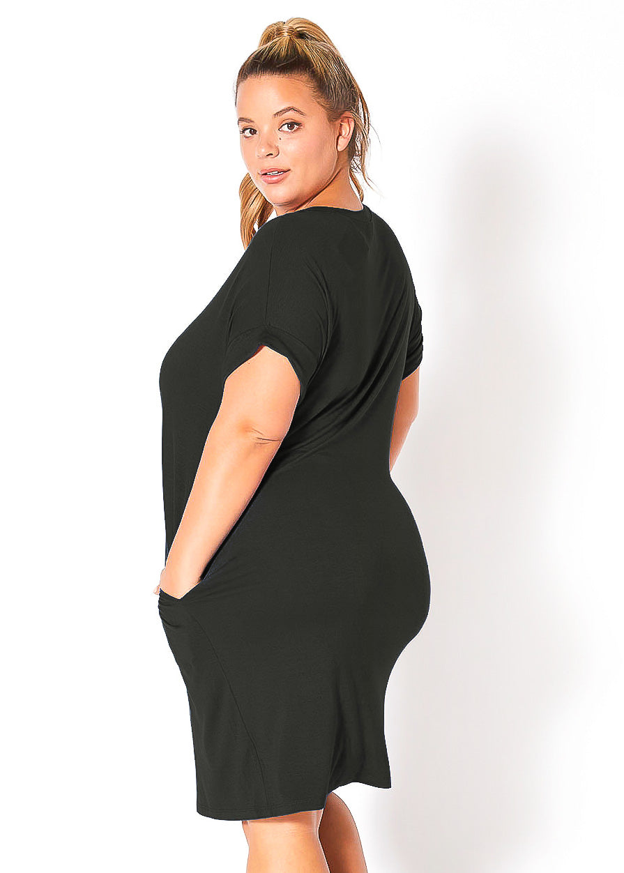 Plus Size V-Neck T-shirt Dress With Pocket by Shop at Konus